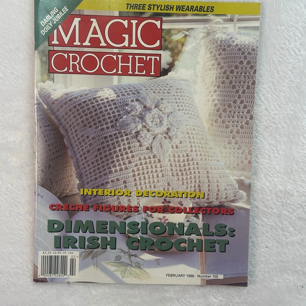 Magic Crochet Magazine February 1996 Number 100 Irish Filet Patterns Vintage